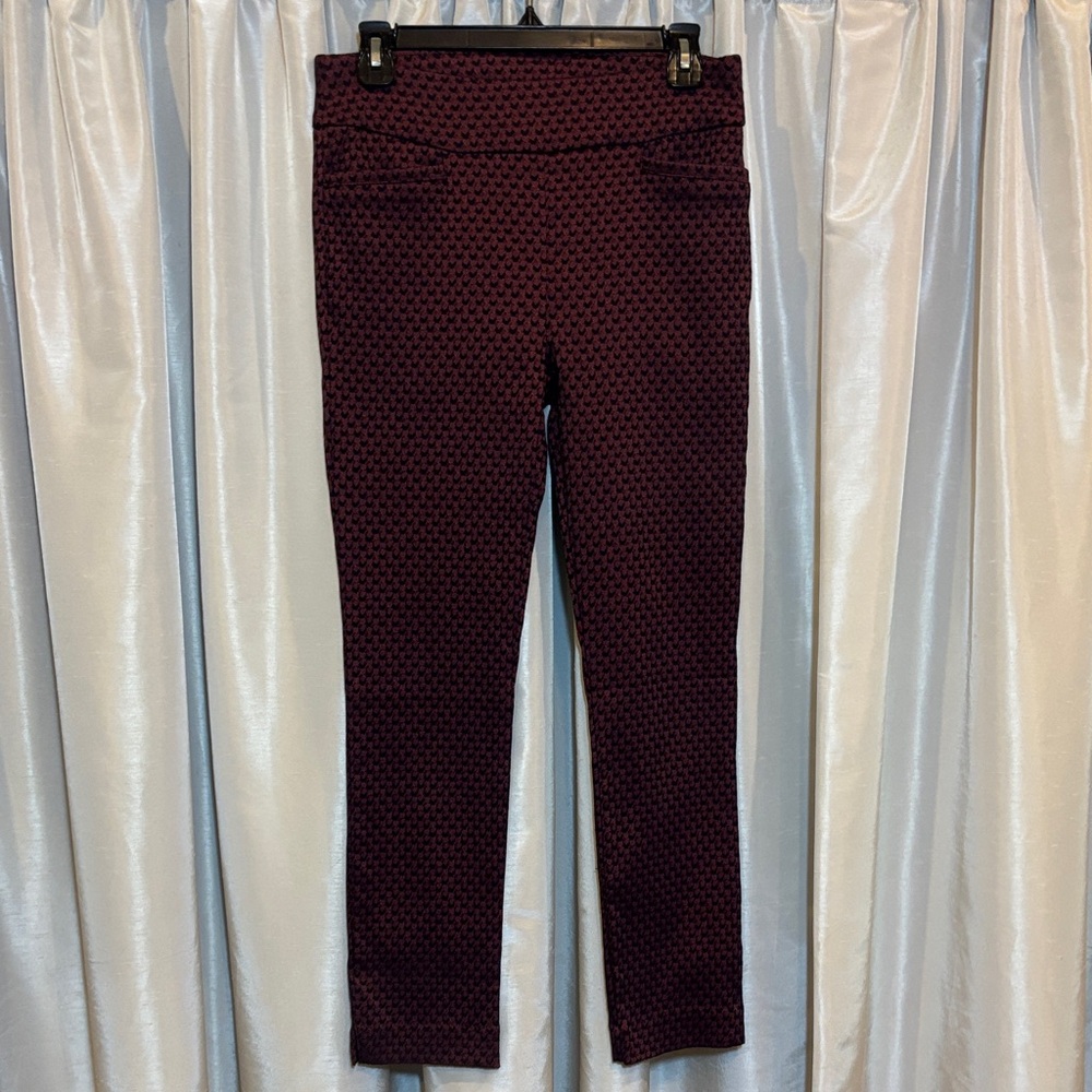 Chico’s Perfect Stretch flat front ankle pants, Burgundy Plum pattern, small